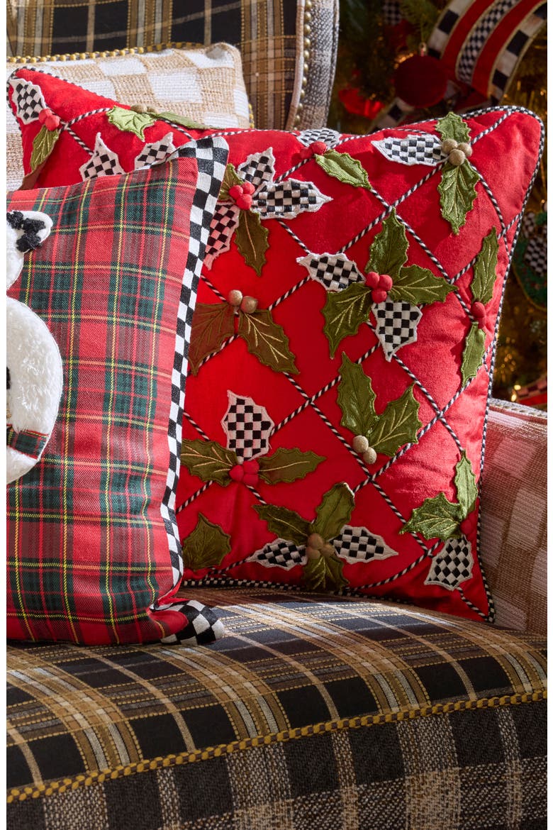 Holly Lattice Throw Pillow, Alternate, color, RED