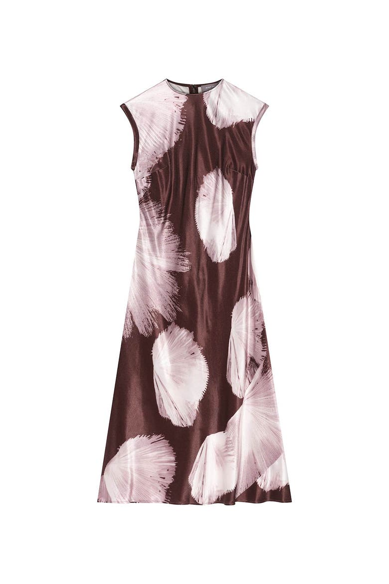 Satin Abstract Print Midi Dress, Alternate, color, Brown