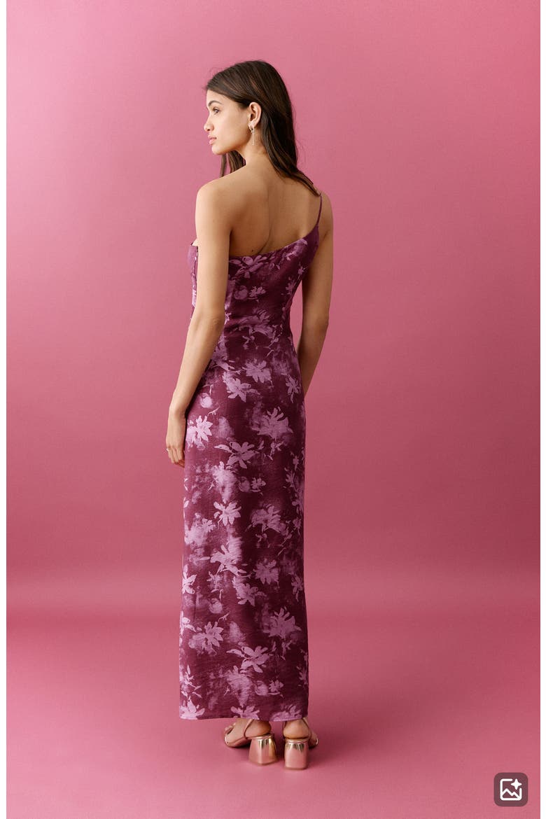 Floral One-Shoulder Column Gown, Alternate, color, PINK
