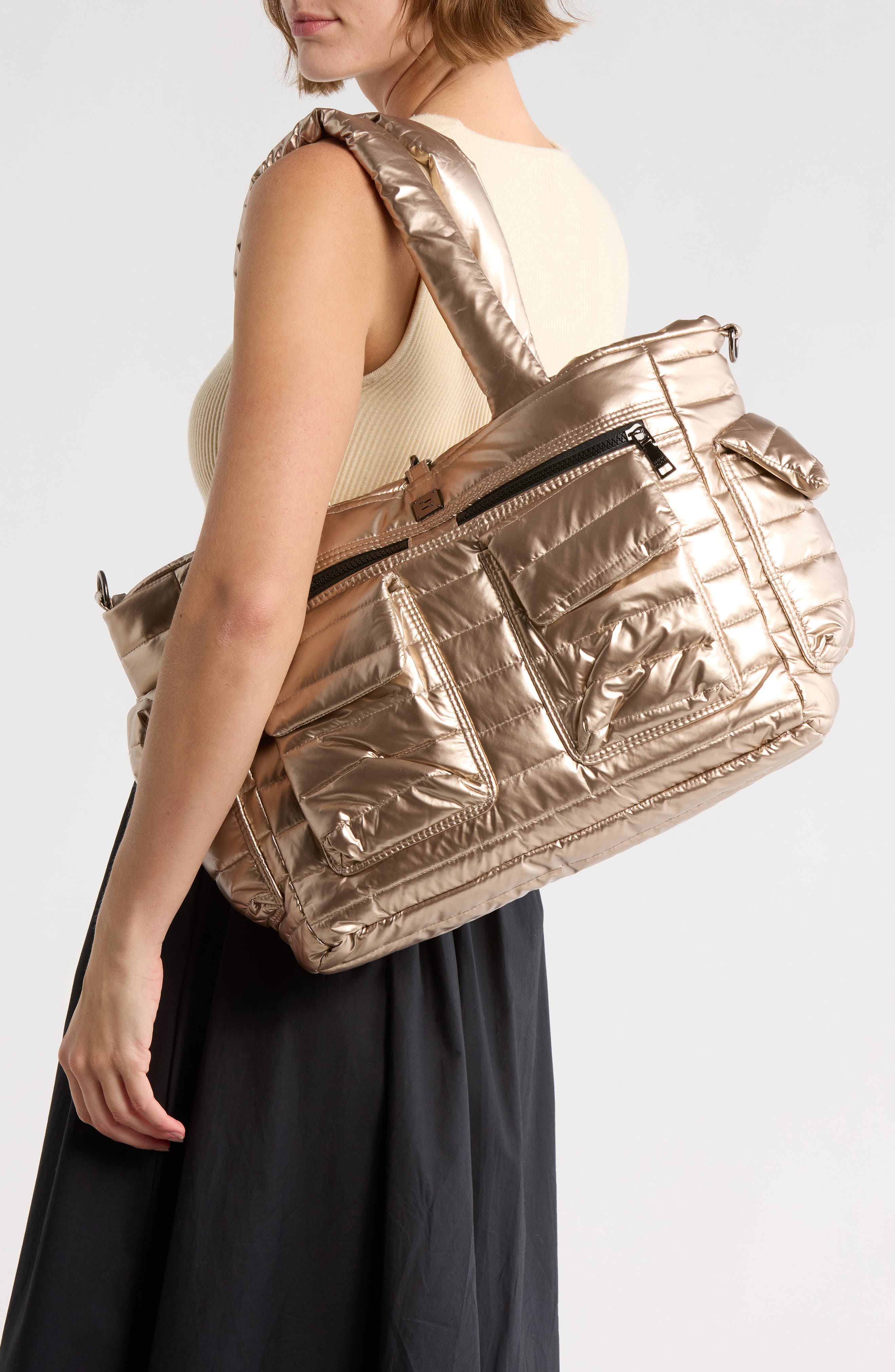 THINK ROYLN Two Faced Reversible Tote, Alternate, color, Pearl Cashmere