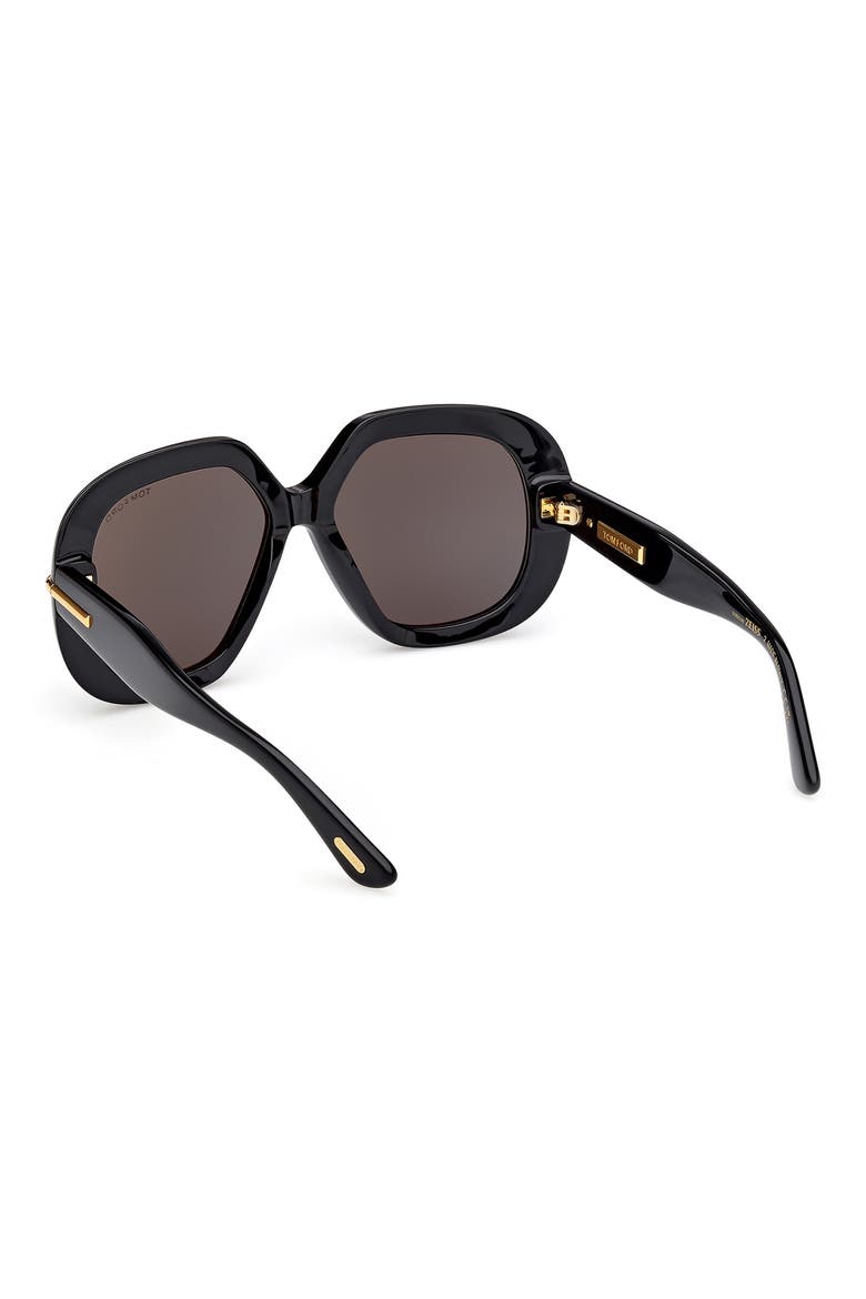 56mm Geometric Sunglasses, Alternate, color, SHINY BLACK BEVELED/ SMOKE