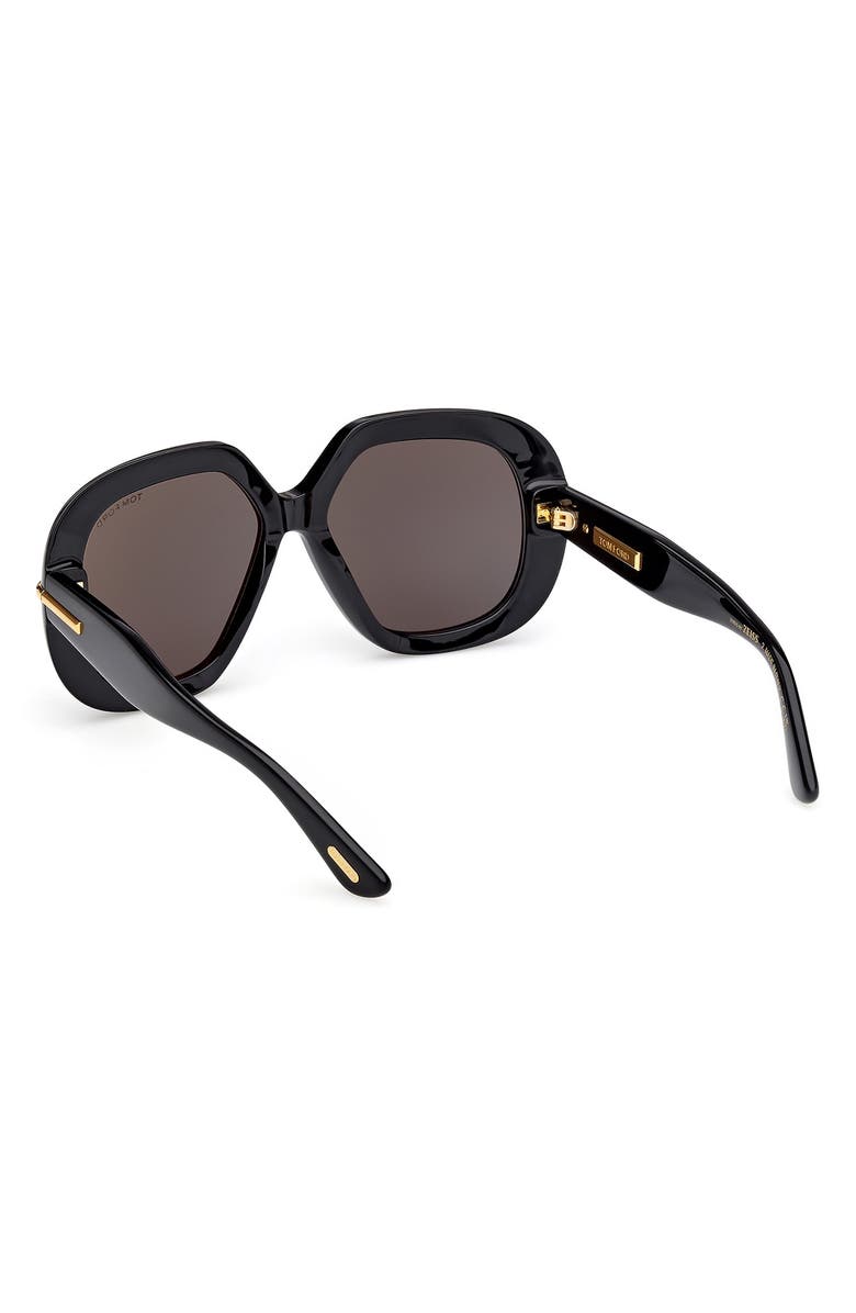 TOM FORD 56mm Geometric Sunglasses, Alternate, color, Shiny Black Beveled/ Smoke