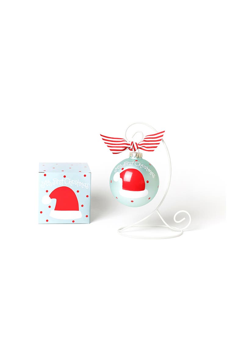 My First Christmas Hat Boy Glass Ornament with Red Stand, Main, color, Blue