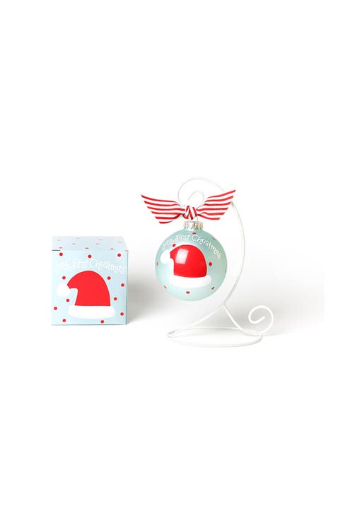 My First Christmas Hat Boy Glass Ornament with Red Stand