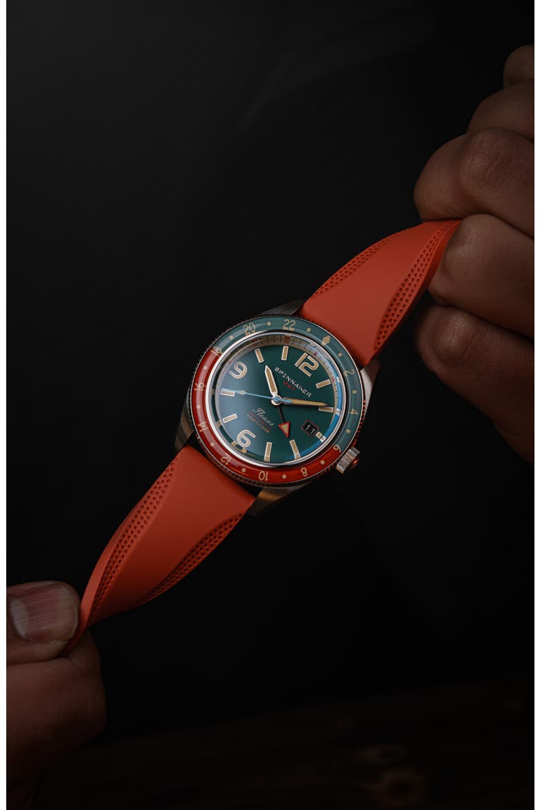Fleuss GMT Automatic Bracelet Watch, 43mm, Alternate, color, GREEN