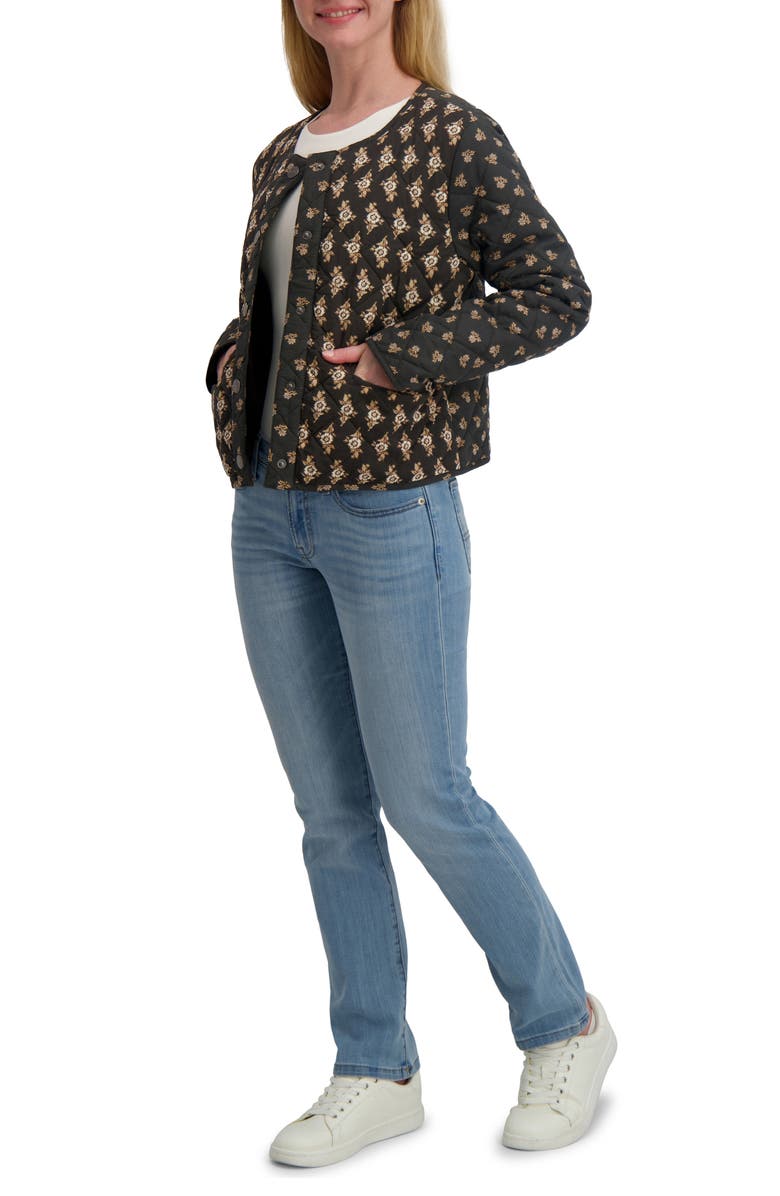 Lucky Brand Diamond Quilted Jacket, Alternate, color, Black Floral