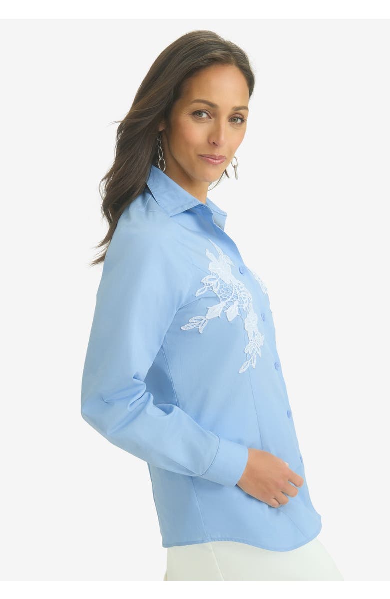 Jessica London Applique Poplin Shirt, Alternate, color, Sky Blue