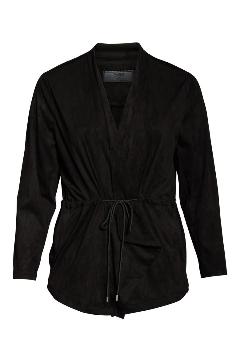 Faux Suede Drapey Jacket, Alternate, color, BLACK