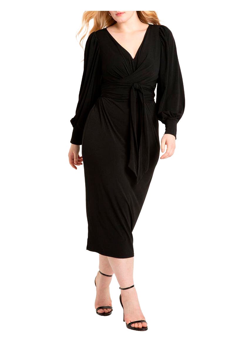 ELOQUII Cross Front Midi Dress, Main, color, Totally Black