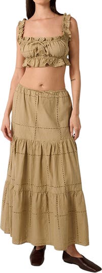 売れ筋商品|||ウィ ウォー ワット カットソー トップス レディース Women's Ruffle Button Crop Top Oat multi Ruffle Button Crop Top – WeWoreWhat