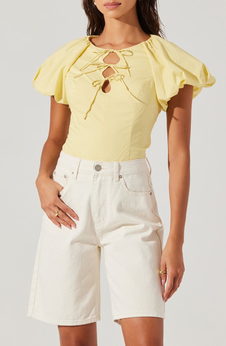 ASTR the Label Aine Tie Detail Cotton Top, Main, color, Yellow