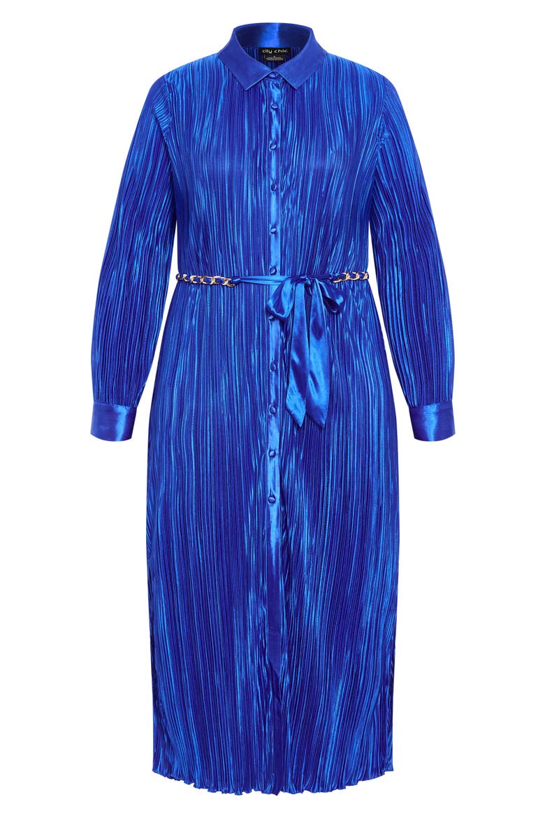 Amirah Belted Plissé Maxi Shirtdress, Alternate, color, BLUE