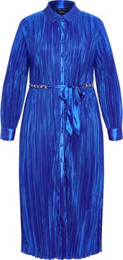 City Chic Amirah Belted Plissé Maxi Shirtdress