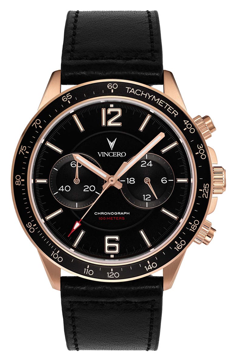 Vincero Apex Chronograph Leather Strap Watch, 42mm, Main, color, 