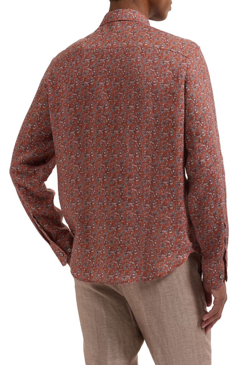 Julian Shaped Fit Floral Linen Button-Up Shirt, Alternate, color, SIENNA