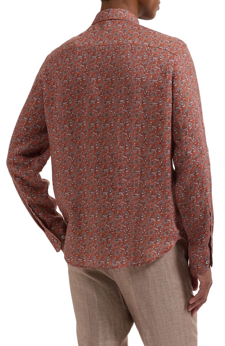 Bugatchi Julian Shaped Fit Floral Linen Button-Up Shirt, Alternate, color, Sienna