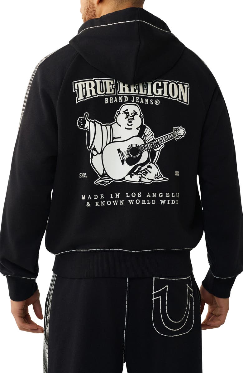 True Religion Super T Boxy Zip-Up Hoodie, Alternate, color, Jet Black