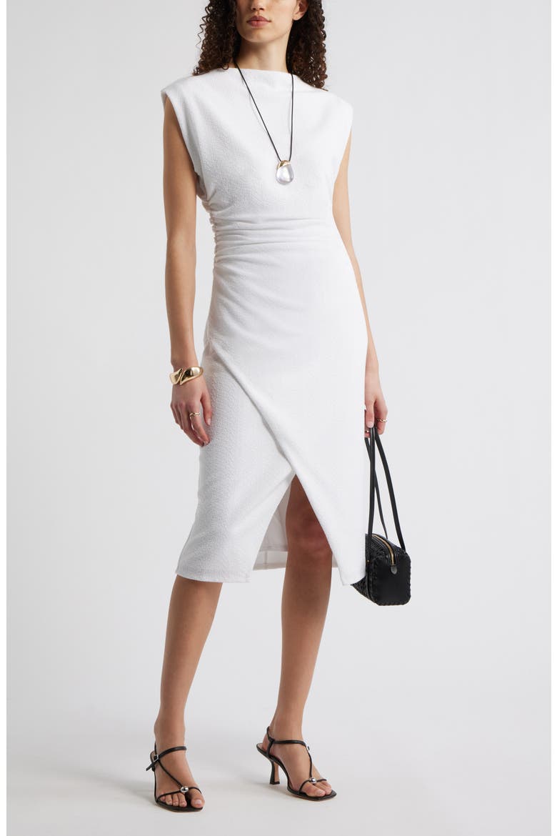 Ruched Cap Sleeve Dress, Alternate, color, WHITE