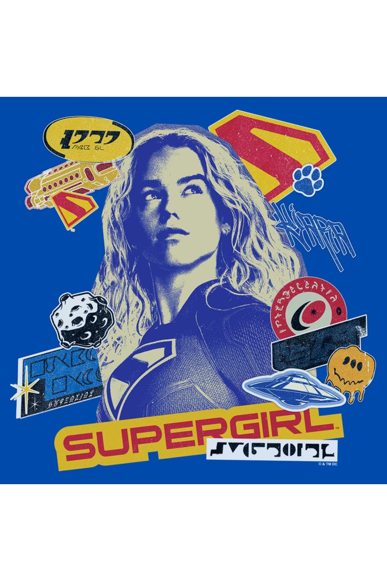 Boy's Supergirl Pop Art Stickers and Badges  Graphic T-Shirt, Alternate, color, Royal Blue