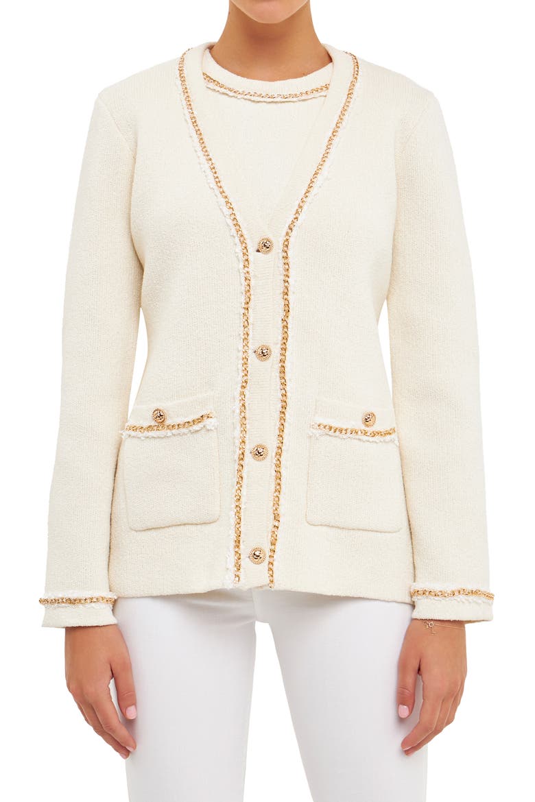 Trim Detail Cardigan, Alternate, color, CREAM