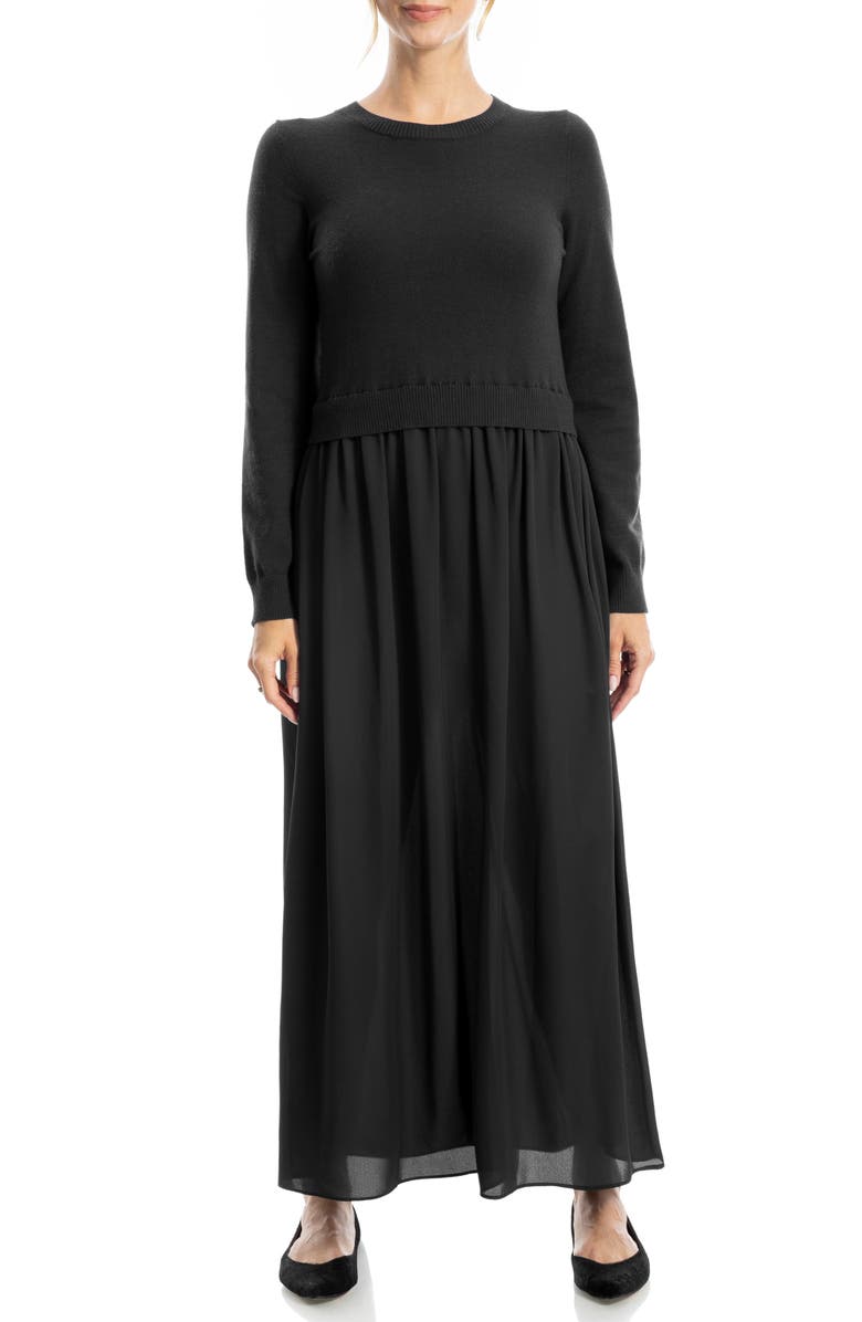 MAX STUDIO Twofer Long Sleeve Sweater Dress, Alternate, color, Black/ Black