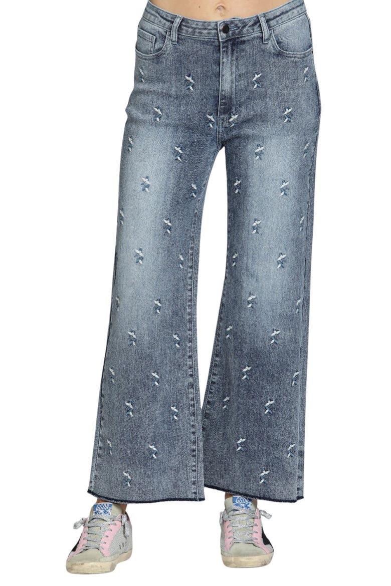 Embroidered Wide Leg Jeans, Main, color, MEDIUM INDIGO