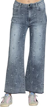 APNY Embroidered Wide Leg Jeans