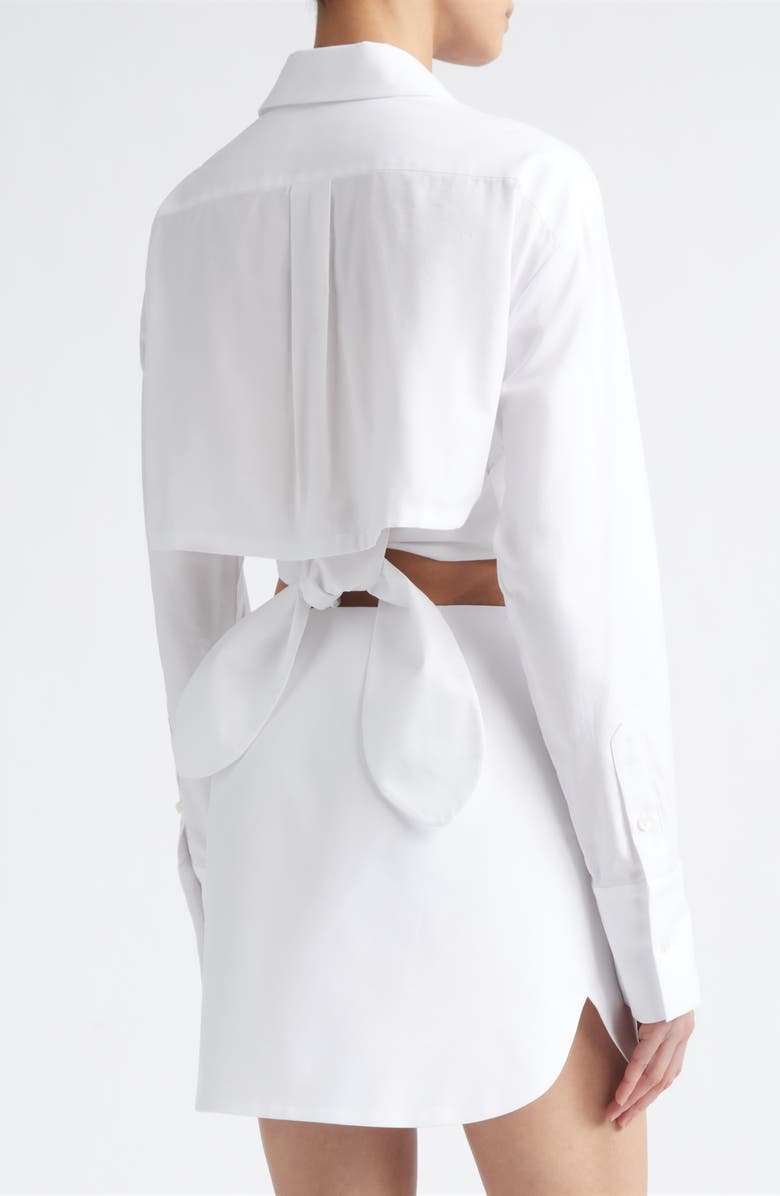 MONSE Bunny Ear Tied Long Sleeve Cotton Poplin Shirtdress, Alternate, color, White