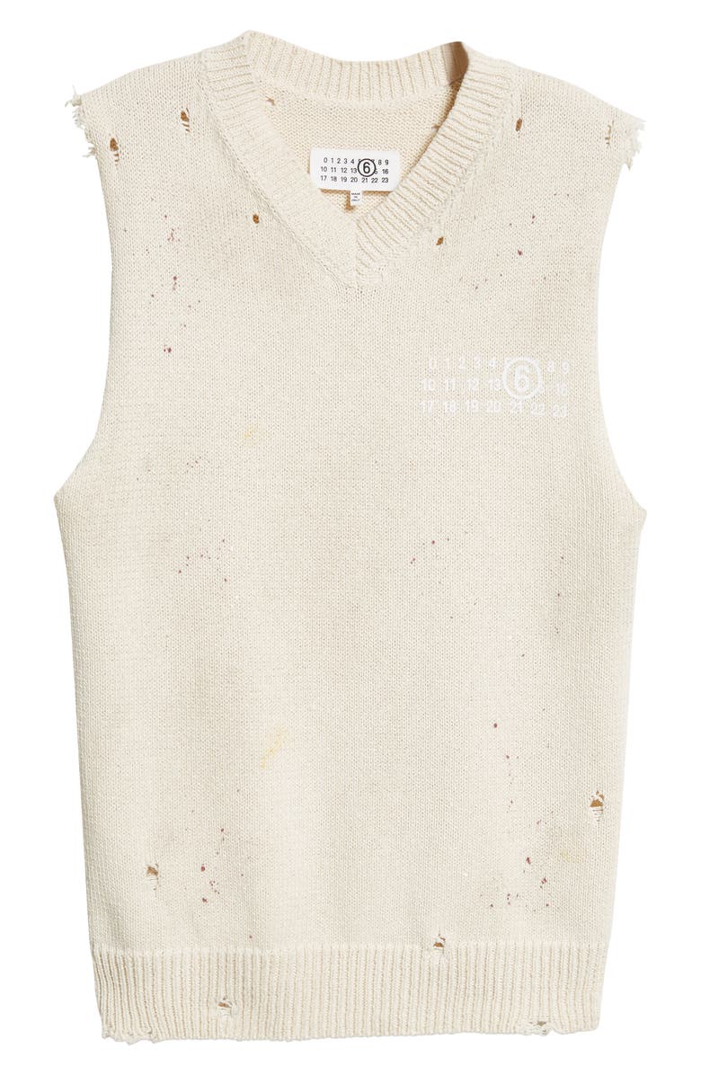 MM6 Maison Margiela Distressed Cotton Blend Sweater Vest, Alternate, color, 