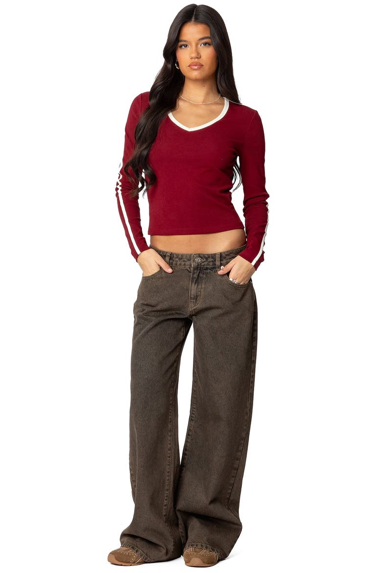 Contrast Trim Long Sleeve T-Shirt, Alternate, color, BURGUNDY