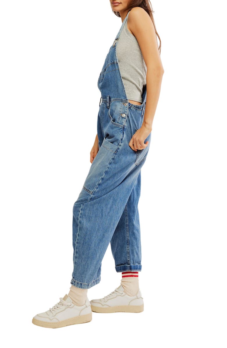 Free People Way Back Denim Overalls, Alternate, color, 