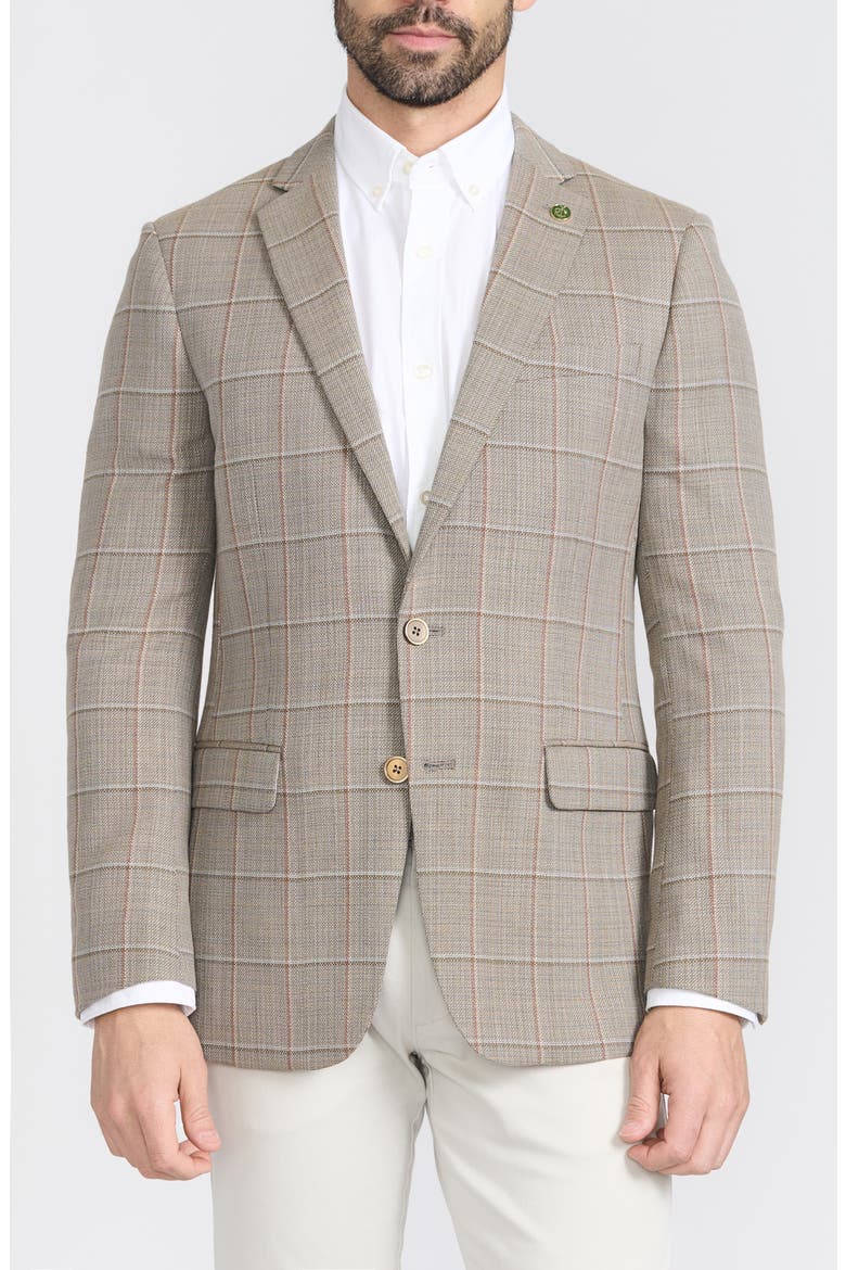 Tan Windowpane Check Wool Blend Blazer, Main, color, TAN