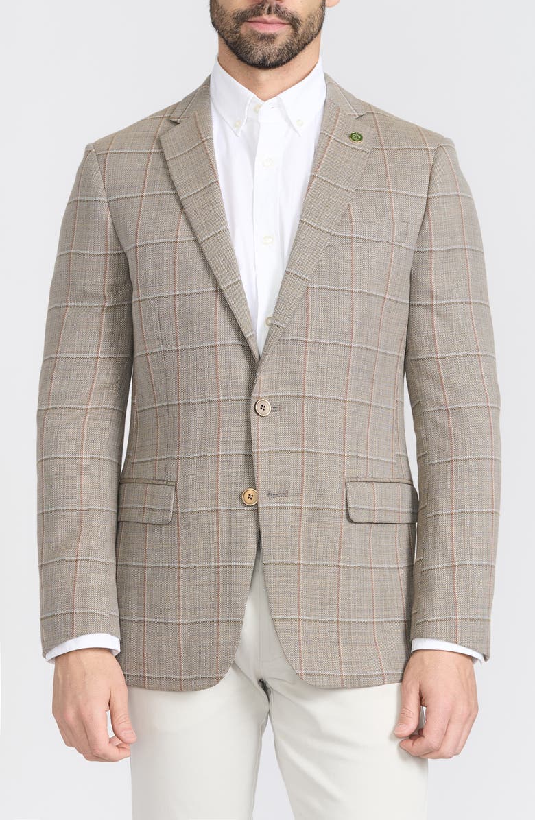 CRICKETEER Tan Windowpane Check Wool Blend Blazer, Main, color, Tan