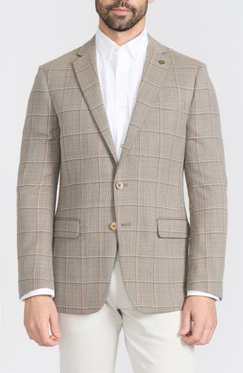 Cricketeer Tan Windowpane Check Wool Blend Blazer In Tan