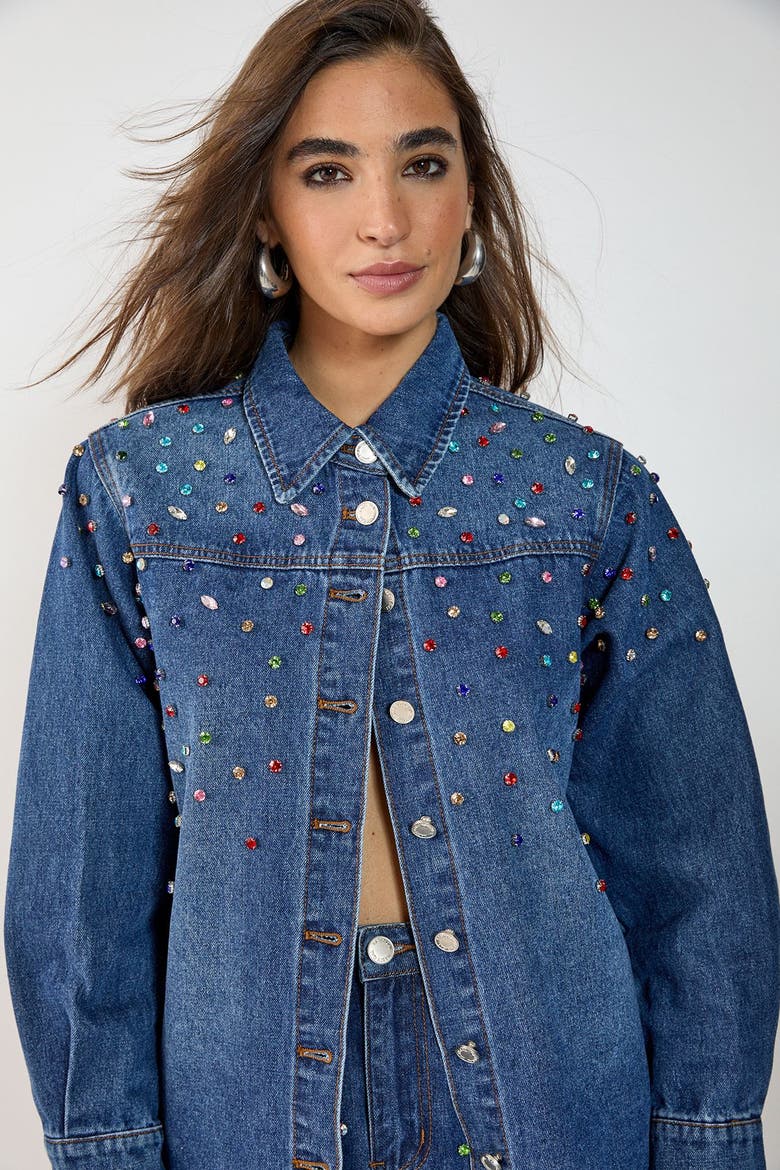 Denim Embellished Long Sleeve Shirt, Alternate, color, Authentic Midwash