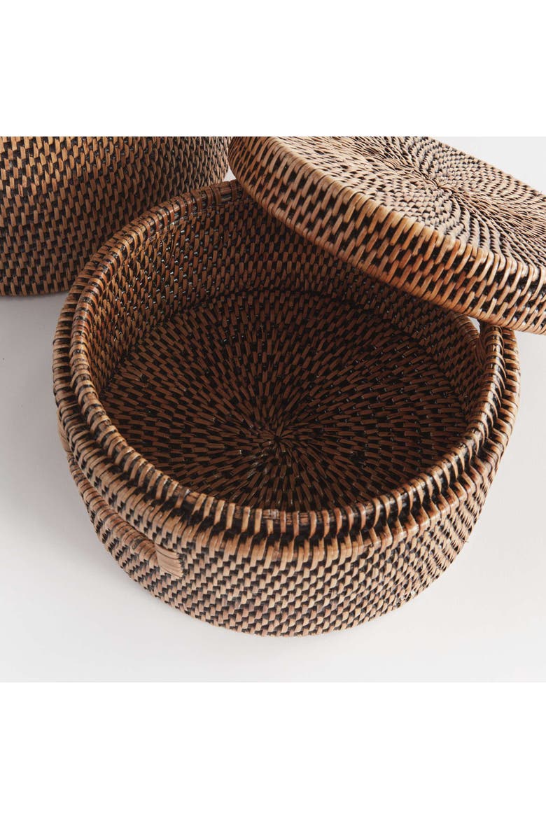 Burma Rattan Round Lidded Boxes Set Of 2, Alternate, color, Brown