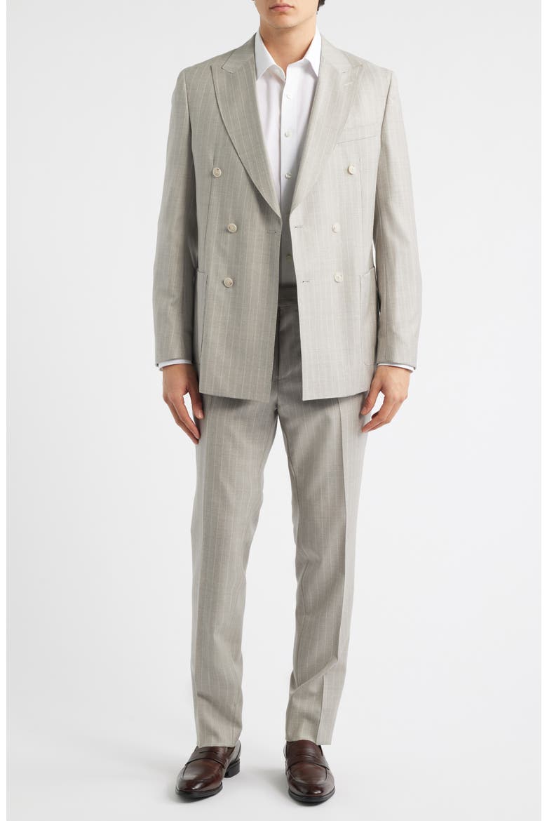 Huge Slim Fit Grey Pinstripe Double Breasted Virgin Wool Suit, Main, color, OPEN WHITE