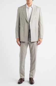 Huge Slim Fit Grey Pinstripe Double Breasted Virgin Wool Suit