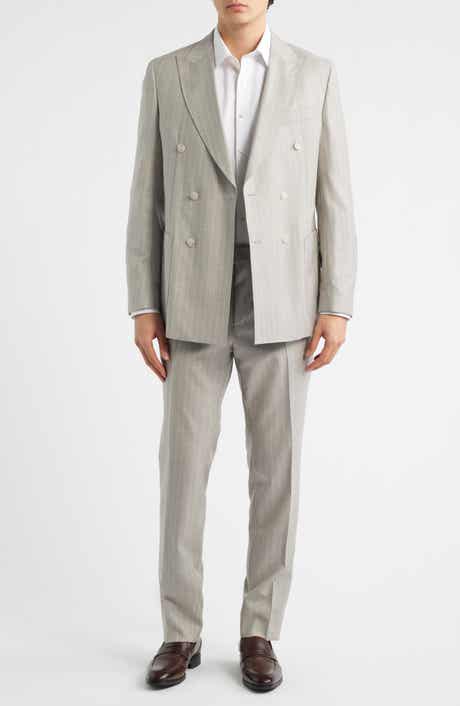 Huge Slim Fit Grey Pinstripe Double Breasted Virgin Wool Suit