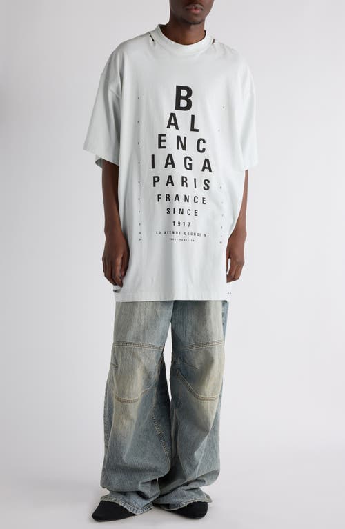Balenciaga Eye Chart Distressed Oversize Cotton Logo Graphic T-shirt
