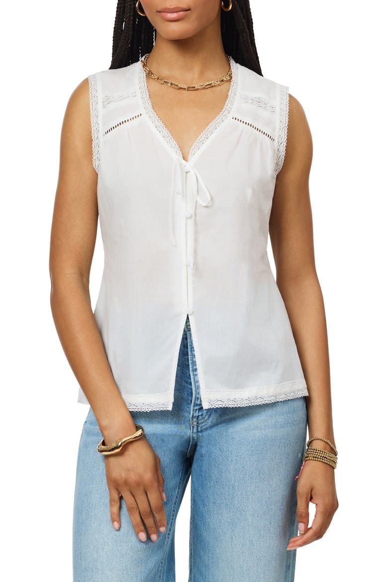 Lace Front V-Neck T-Shirt, Main, color, SUGAR SWIZZLE