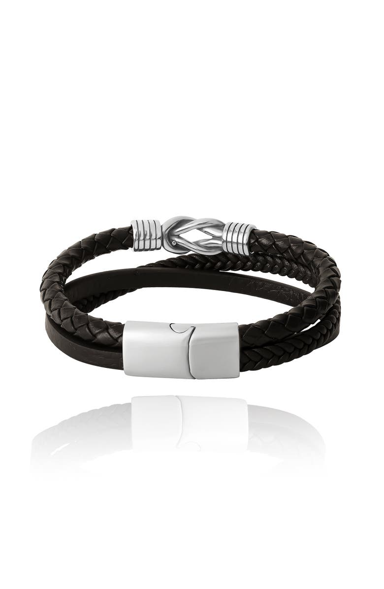 Lucky Brand Knot 3-Row Super-fiber Leather Bracelet, Alternate, color, Black, Silver