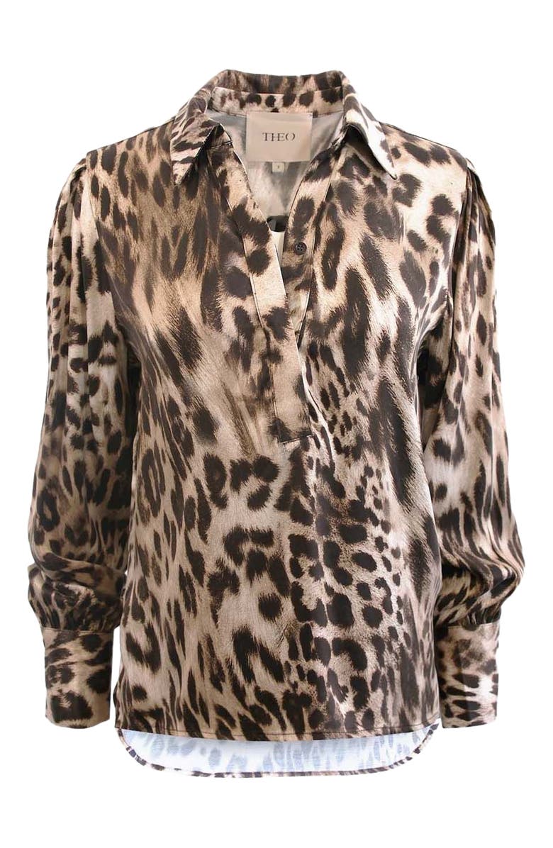 THEO The Label Danae Leopard Print Henley Shirt, Main, color, Leopard