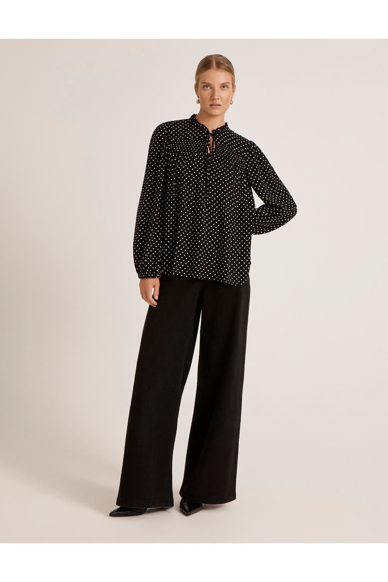 Kiya Polka Dot Tie Neck Blouse, Alternate, color, Black Spot