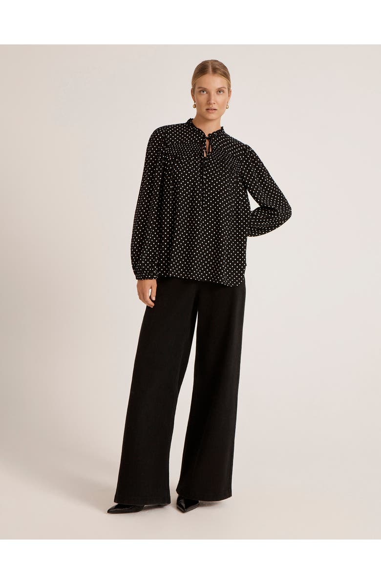 Finery London Kiya Polka Dot Tie Neck Blouse, Alternate, color, Black Spot