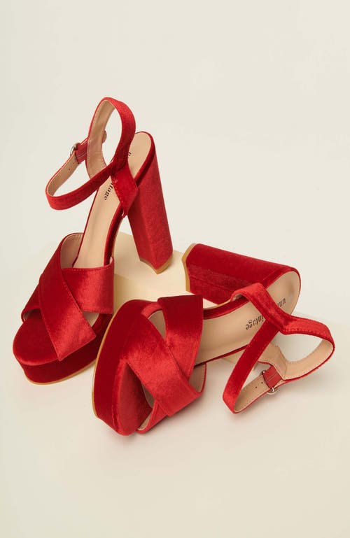 Unique Vintage 1970s Velvet Platforms In Red