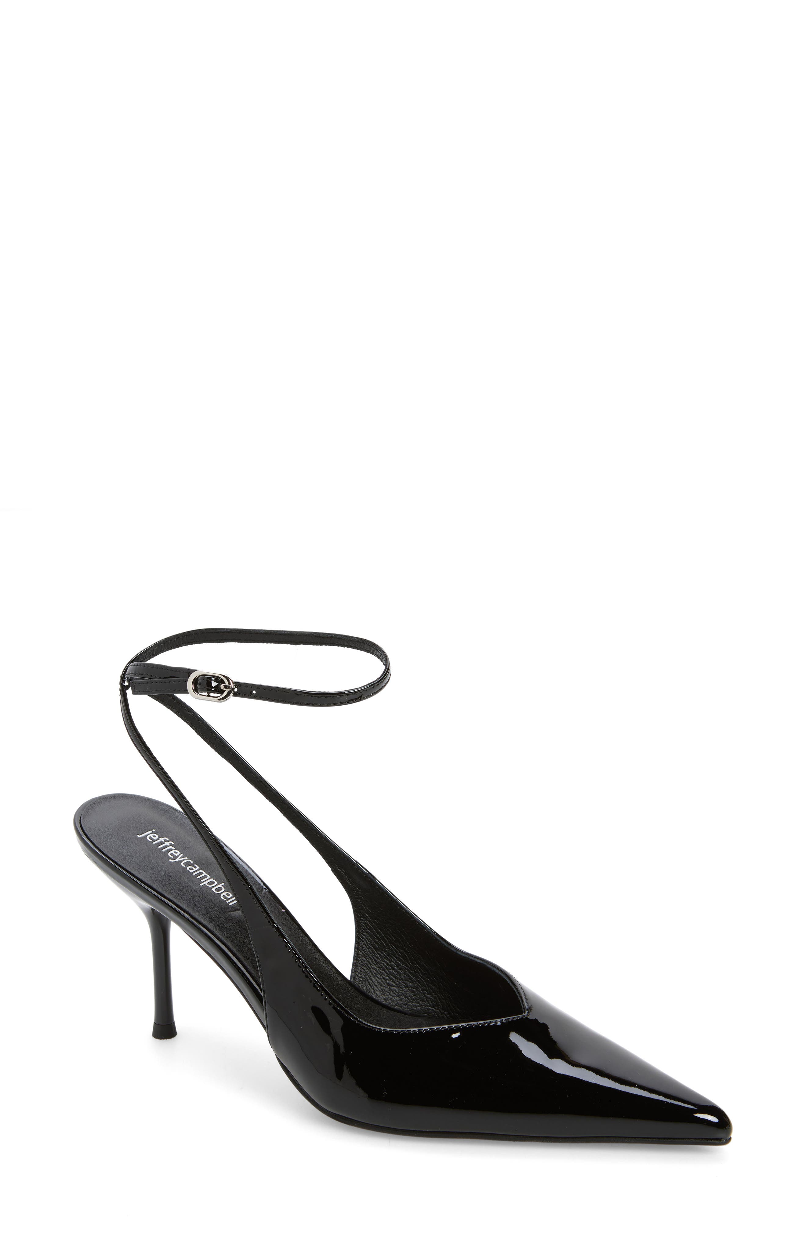 Jeffrey Campbell Executive Ankle Strap Pointed Toe Slingback Pump, Main, color, Black Patent
