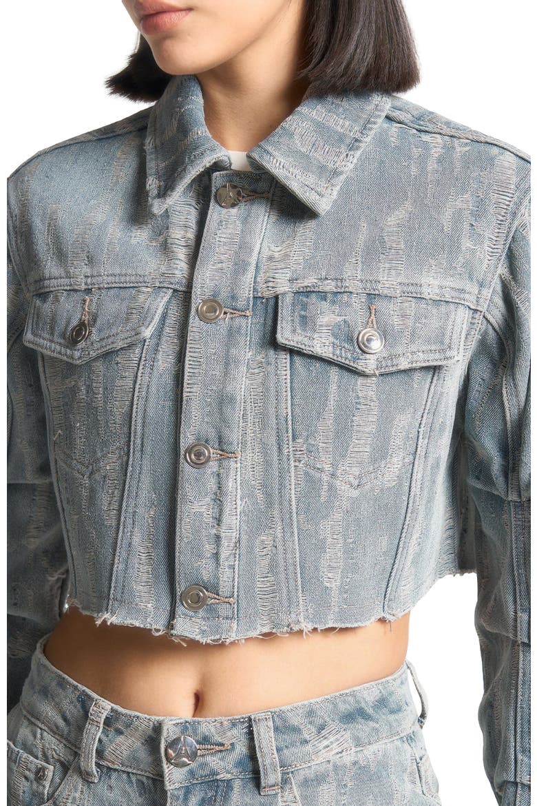 Alice Cropped Distressed Denim Jacket, Alternate, color, Mid Blue