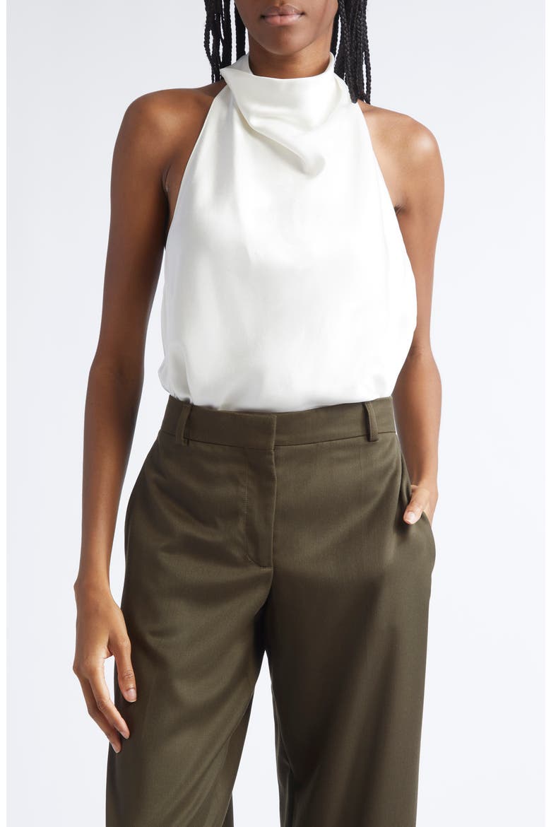Cowl Neck Satin Halter Top, Main, color, CREAM