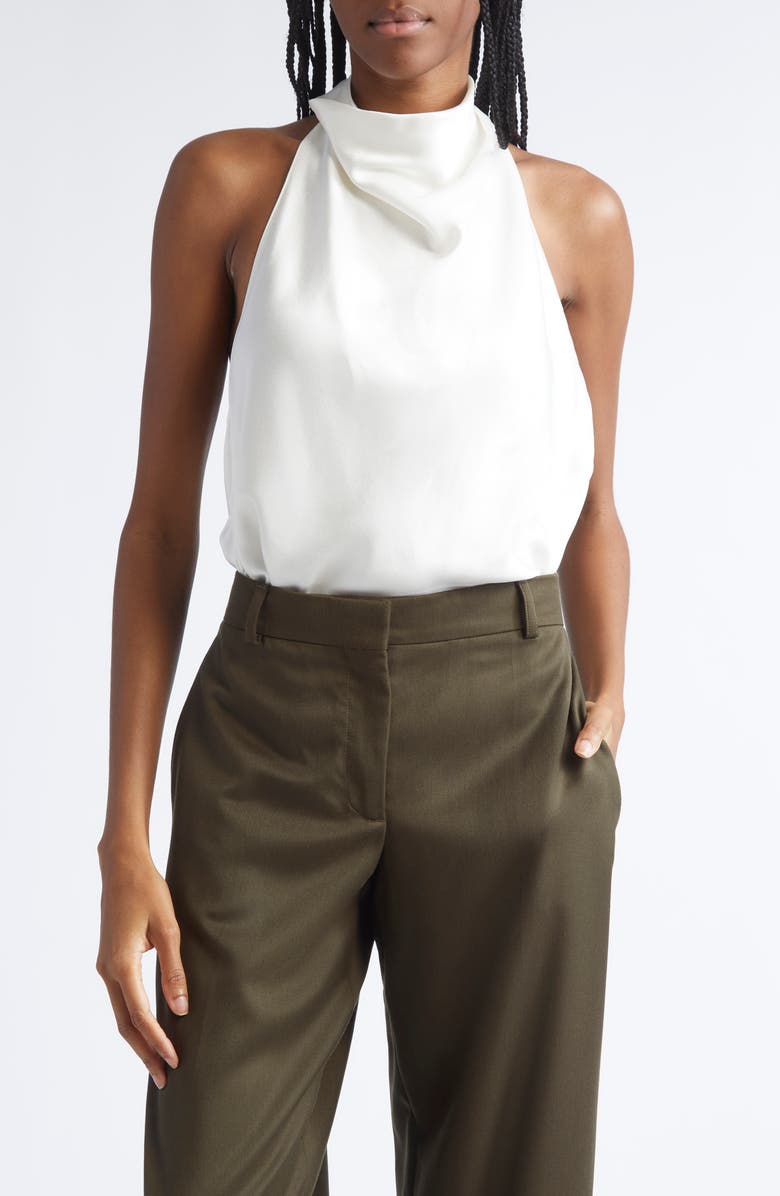 Stella McCartney Cowl Neck Satin Halter Top, Main, color, Cream